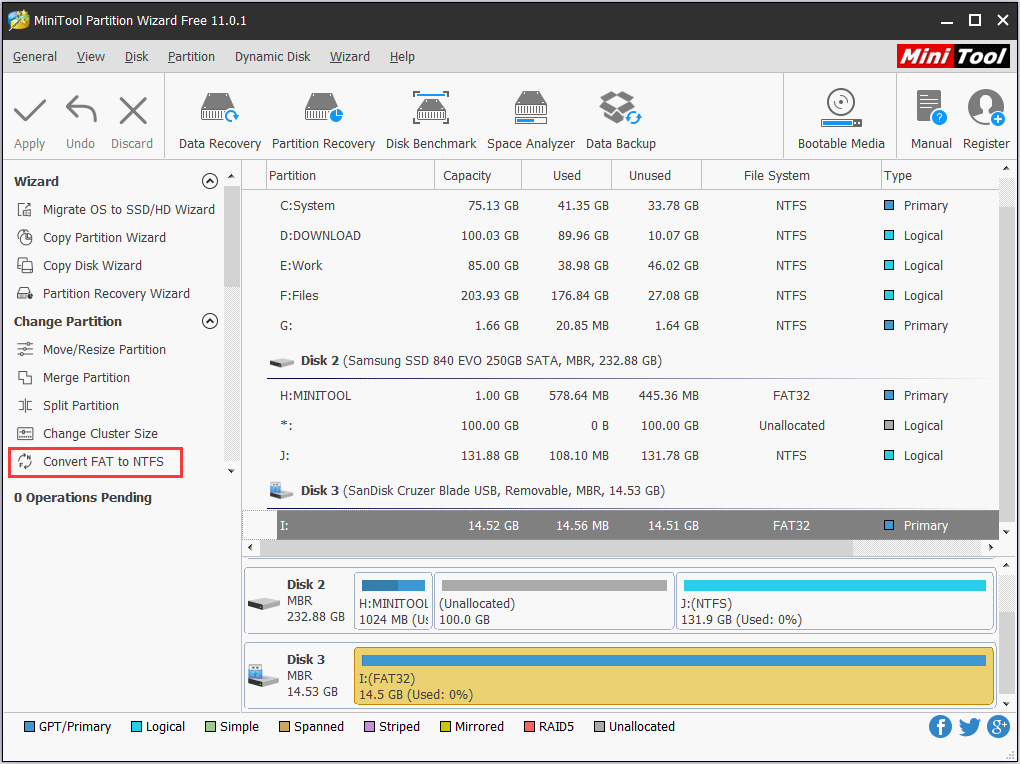 escolha Converter FAT em NTFS