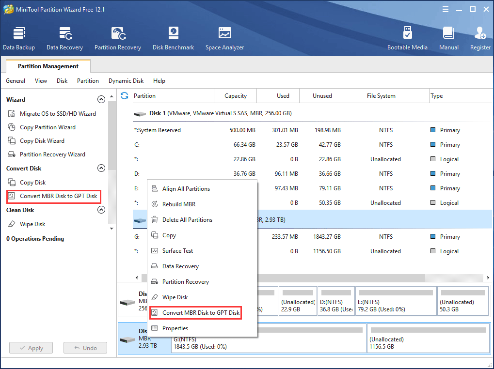 converter MBR em GPT no MiniTool Partition Wizard