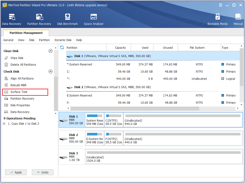 escolha o teste de superfície