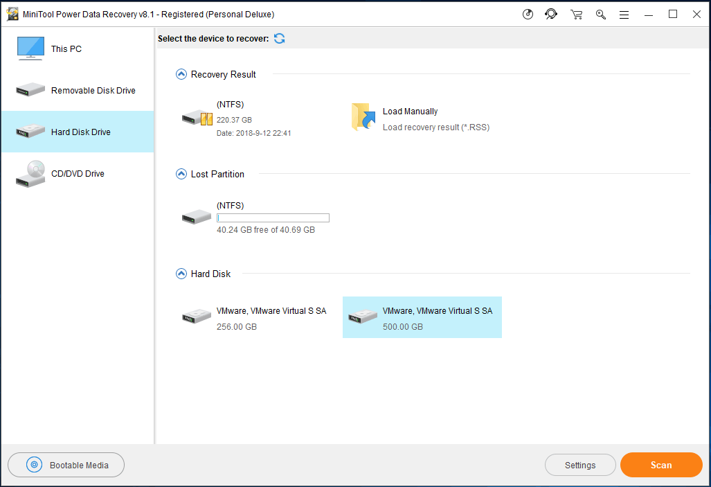 Interface principal do MiniTool Power Data Recovery