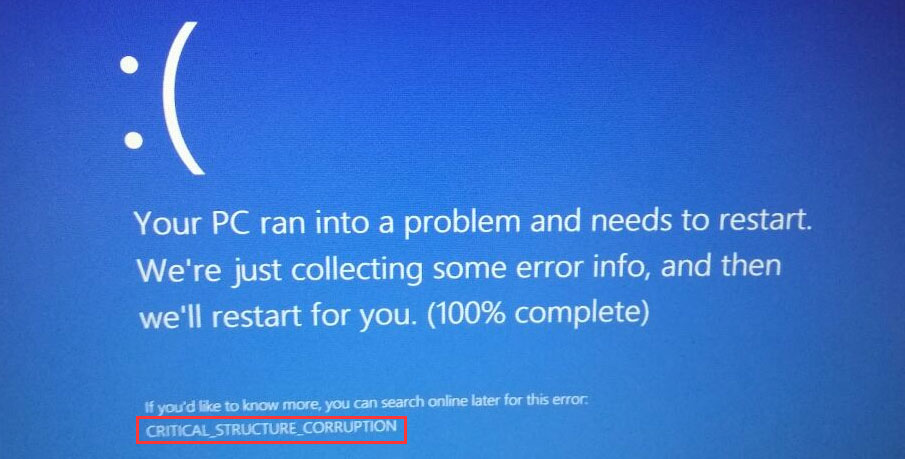 corrupção de estrutura crítica do Windows