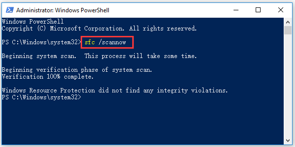 execute SFC Scannow no PowerShell