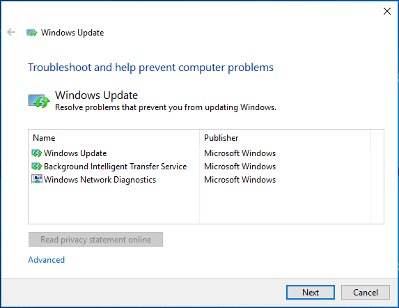 Solucionador de problemas do Windows Update