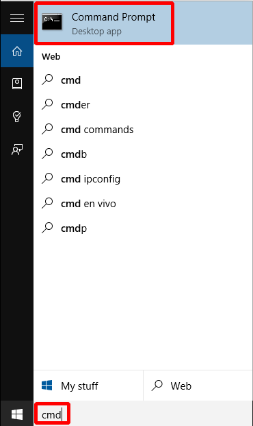 digite cmd para escolher o Prompt de Comando