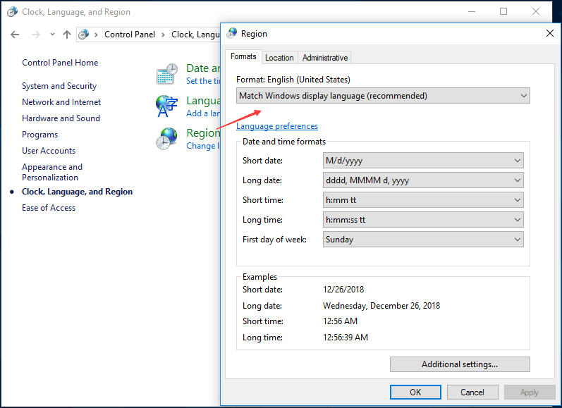 alterar o formato da região para inglês