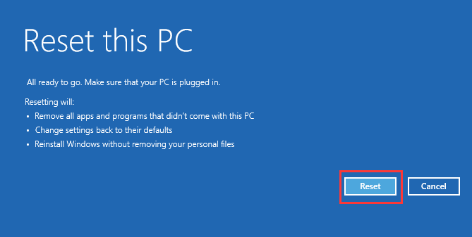 redefinir este PC Windows 10