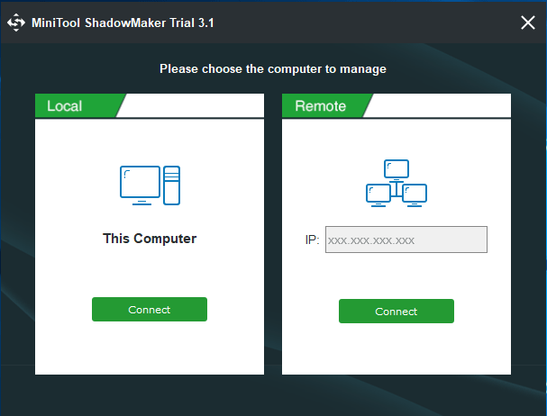 MiniTool ShadowMaker backup local ou backup remoto