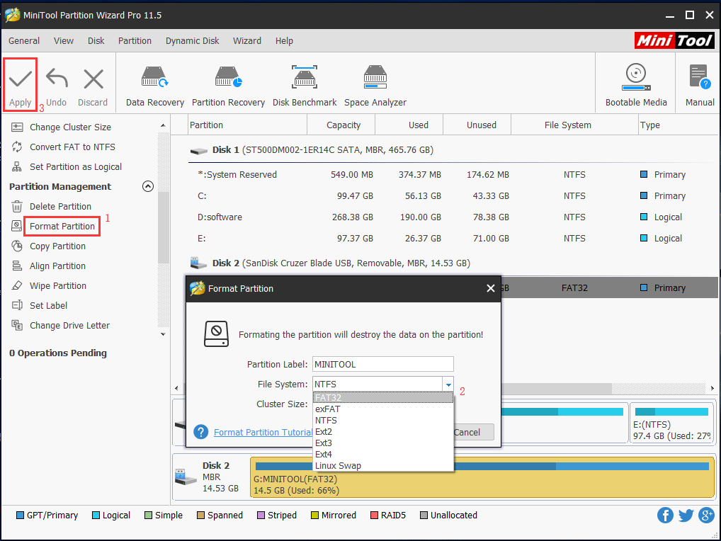 MiniTool Partition Wizard formato de partição