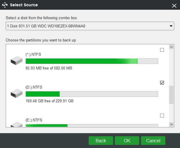 escolha a fonte de backup