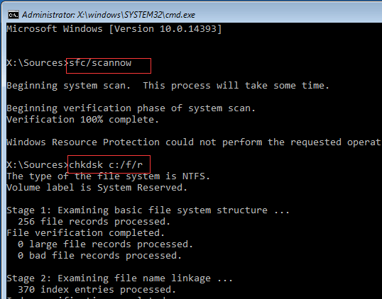 digite chkdsk para verificar