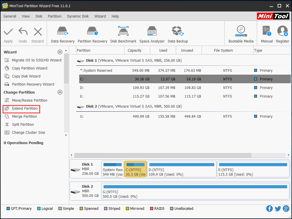 estender partição com MiniTool Partition Wizard