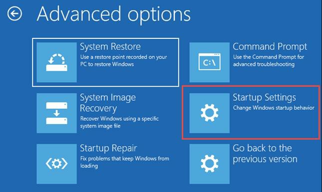 configurações de inicialização