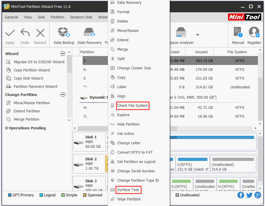 verifique o disco com o MiniTool Partition Wizard