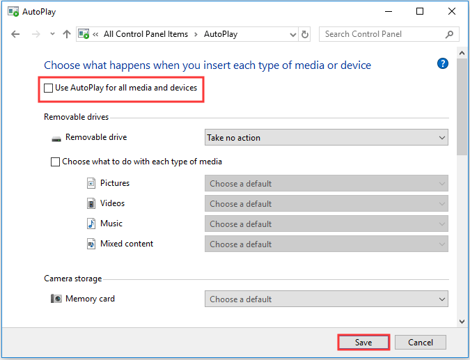 desmarque usar reprodução automática para todas as mídias e dispositivos