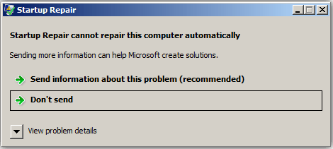Reparação de arranque não pode reparar este computador automaticamente