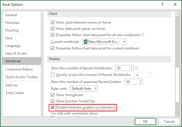 Desative a aceleração gráfica de hardware