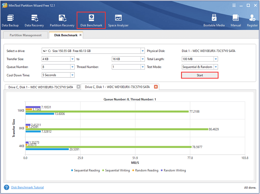 executar o benchmark de disco