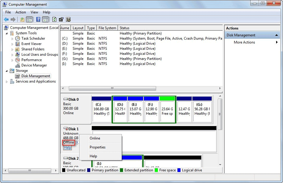 O HDD está definido como Offline