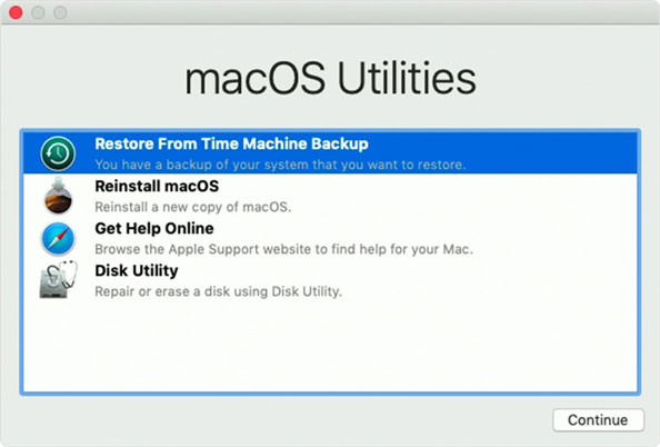 selecione Restaurar do Backup do Time Machine