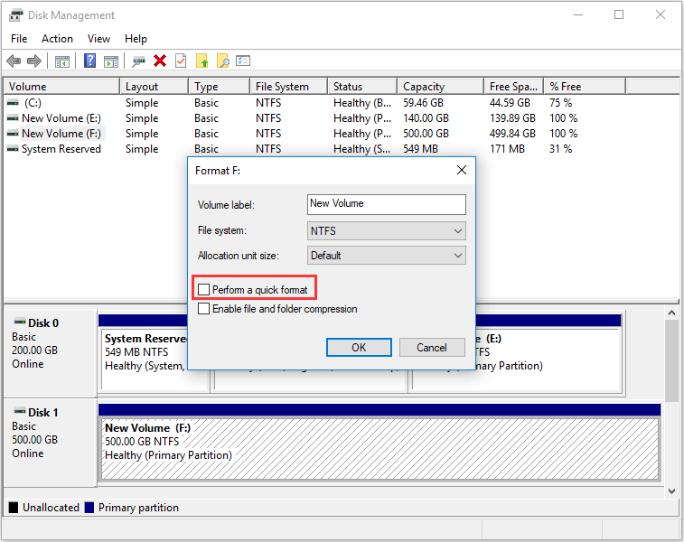 desmarque executar uma formatação rápida