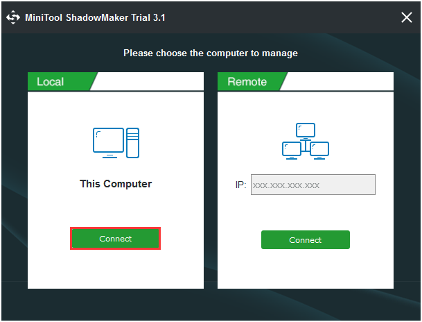 escolha este computador para gerenciar e entre na interface principal