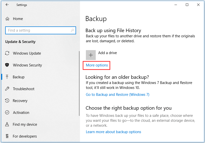 acessar o backup do histórico de arquivos