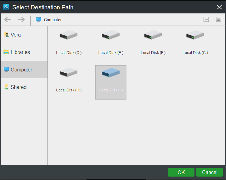 escolha a unidade USB como o caminho de destino