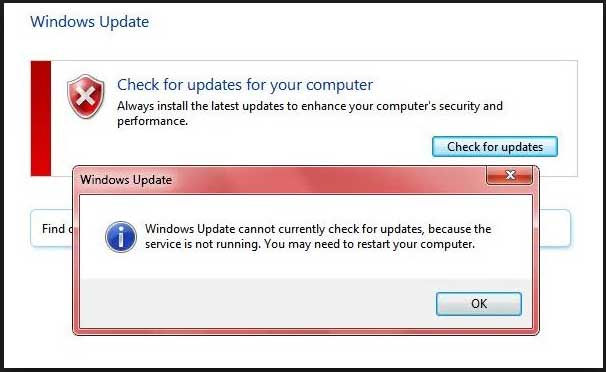 Atualmente, o Windows Update não pode verificar se há atualizações