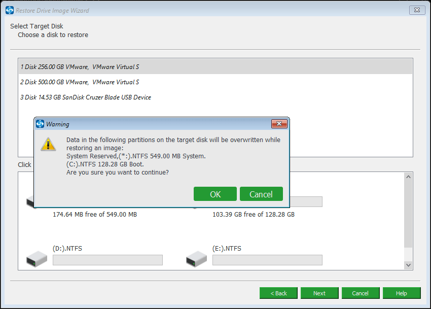 escolha um disco de destino para restaurar com o MiniTool ShadowMaker