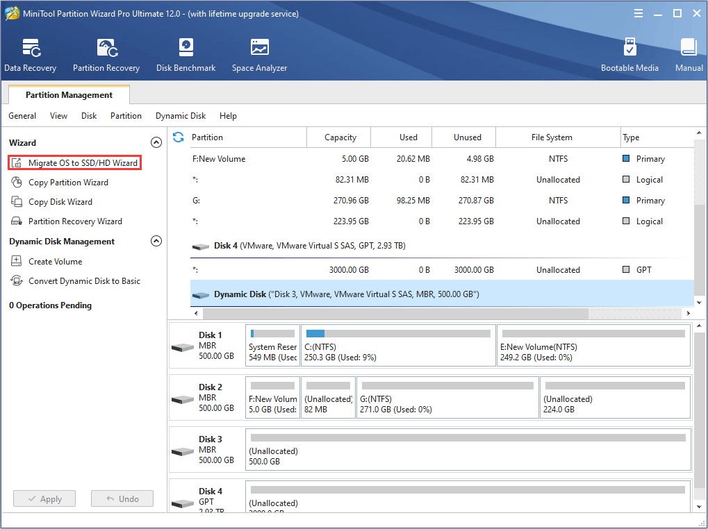 clique em Migrar SO para SSD/HDD na barra de ferramentas