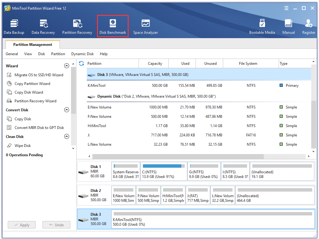 clique em Disk Benchmark