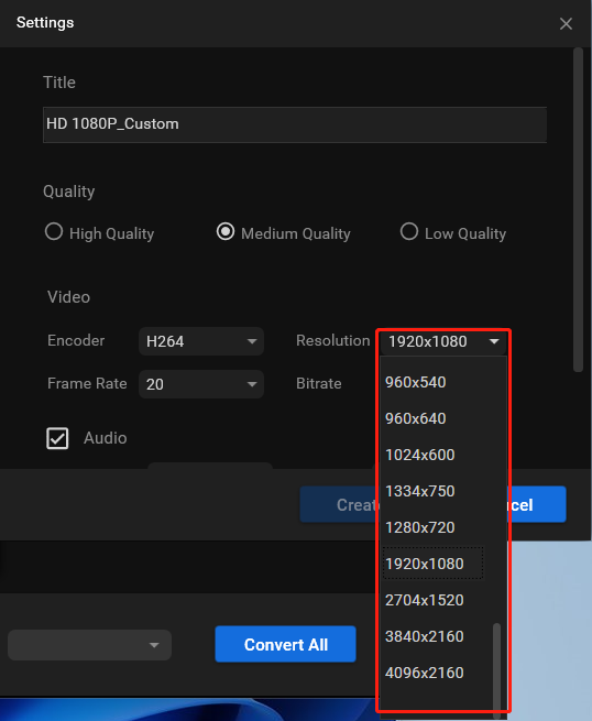 further set up target video format