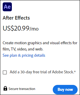 pricing for After Effects