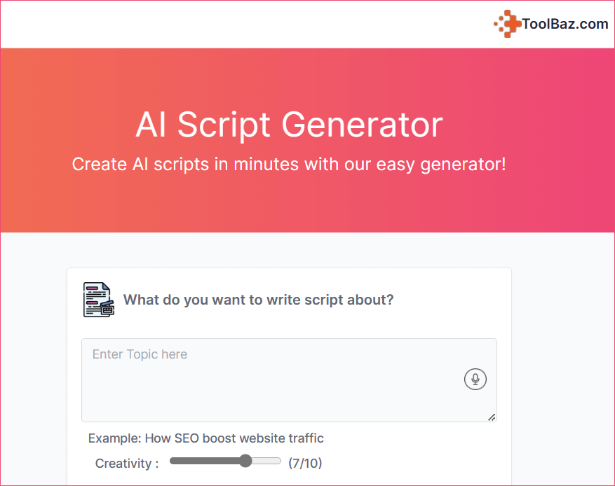 Toolbaz AI Script Generator