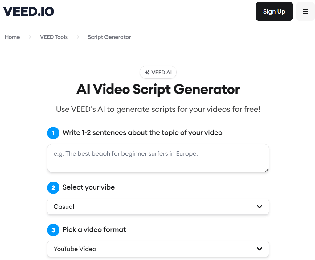 Veed AI Video Script Generator