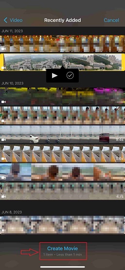 select videos and click Create Movie