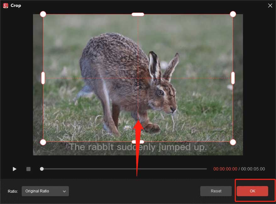 drag the double-headed arrow to crop video