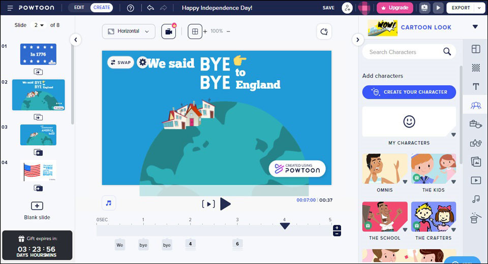 interface of Powtoon