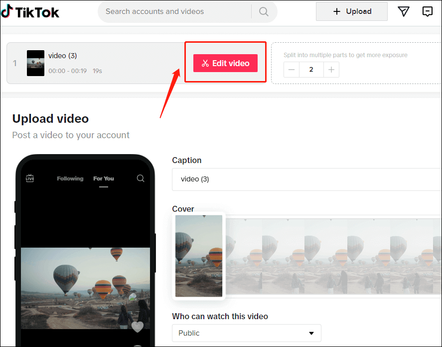 click the Edit video button