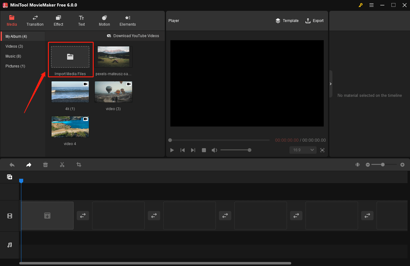 upload videos to MiniTool video editor