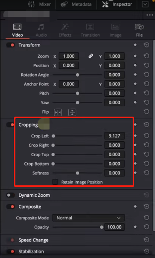 Crop video in Inspector