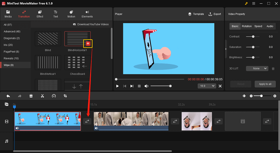 add a transition between two clips