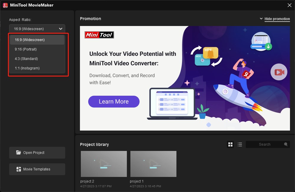set the video size in the popup