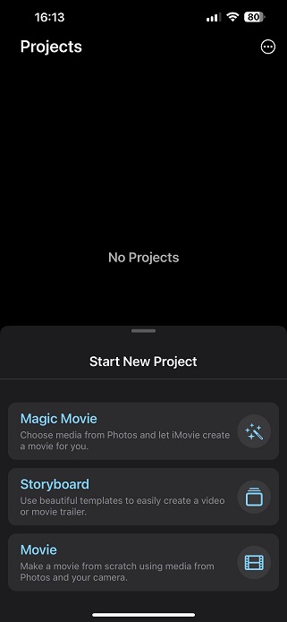 start a new project in iMovie