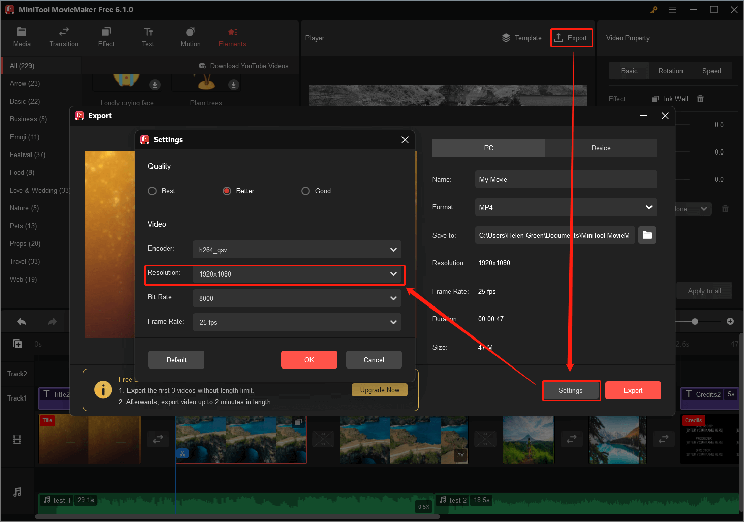 export 1080p video from MiniTool MovieMaker