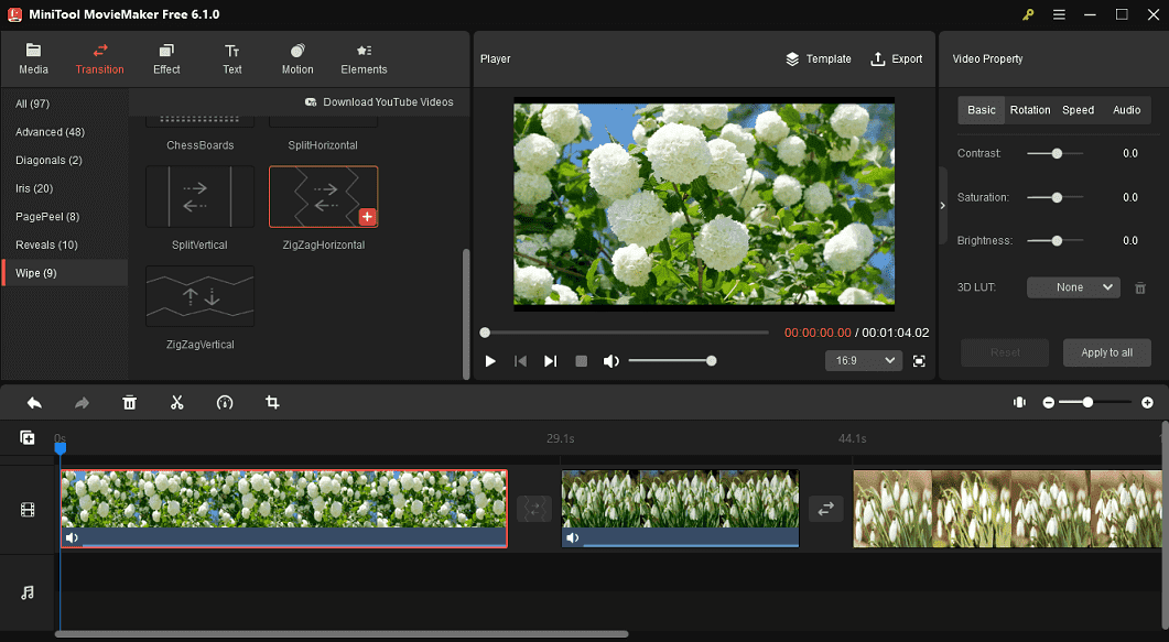 add a transition between two clips