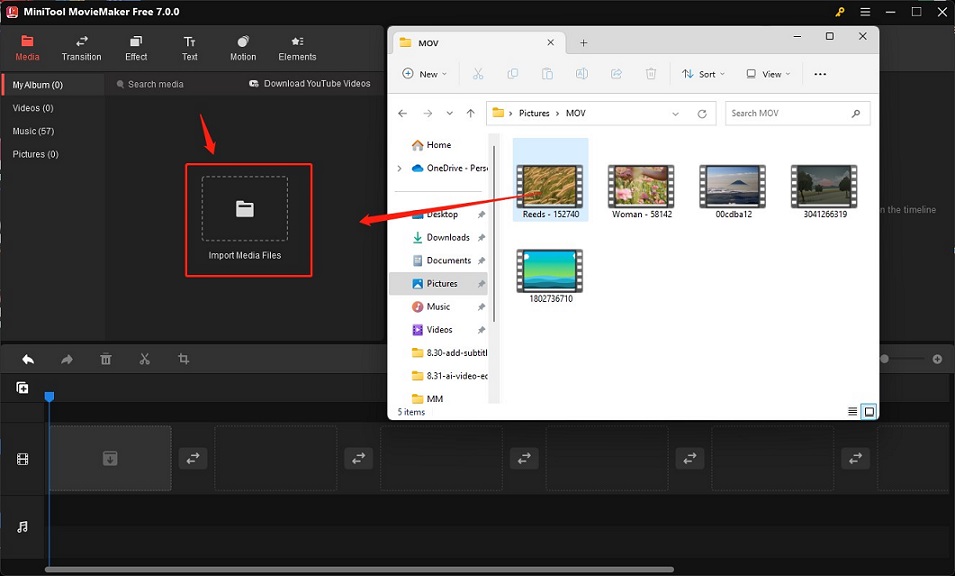 import MOV files to MiniTool MovieMaker