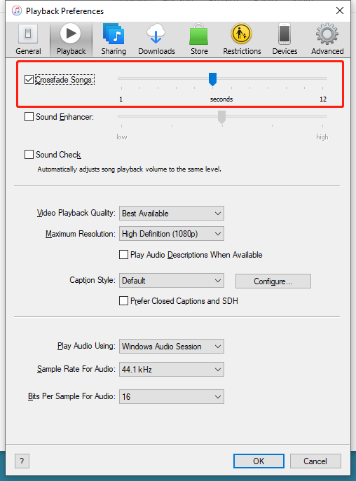 enable crossfade and set its duration in iTunes
