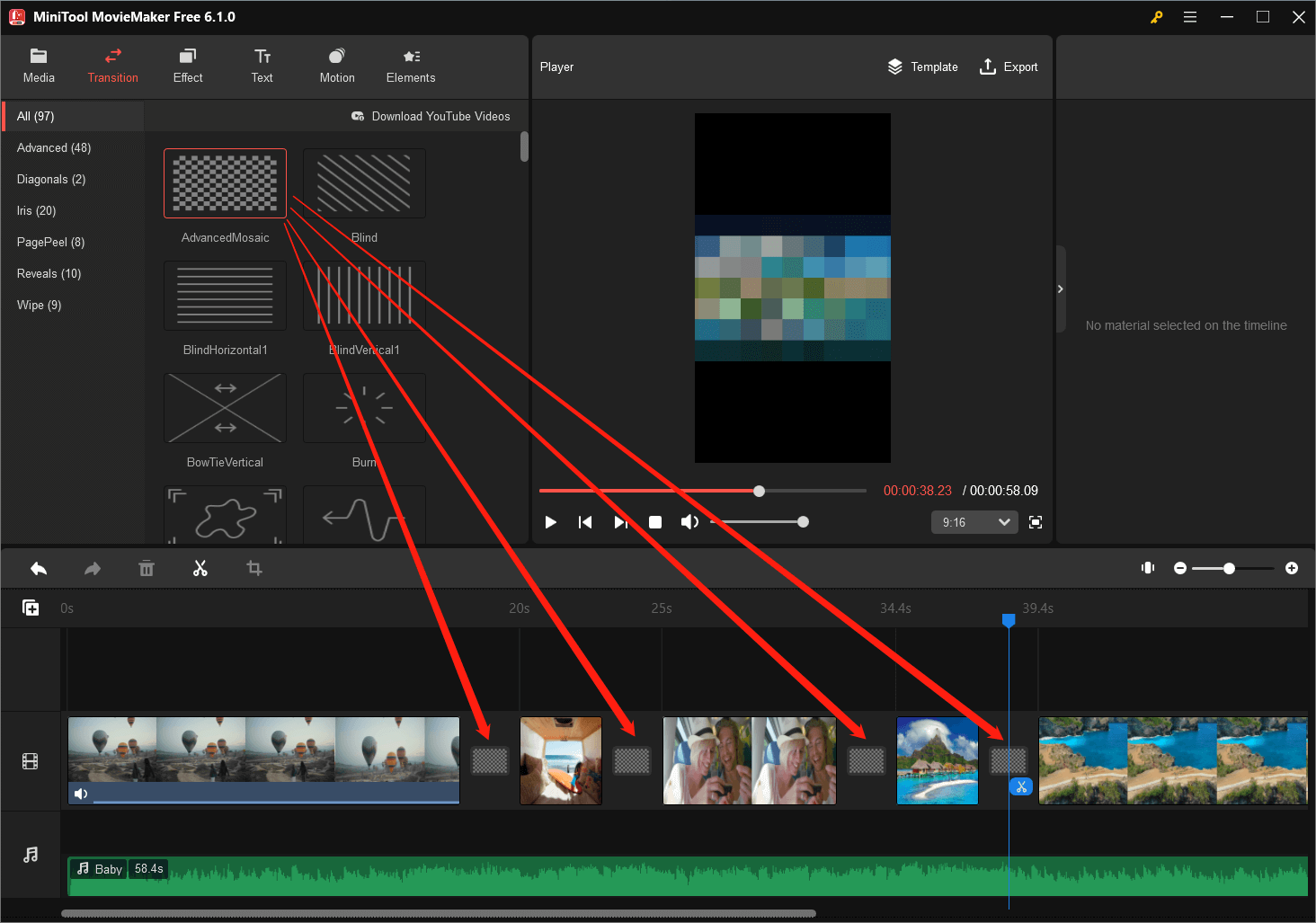 add transitions to the video