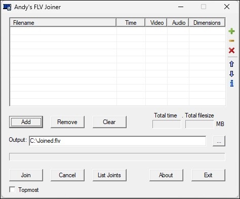 interface of Andy’s FLV Joiner